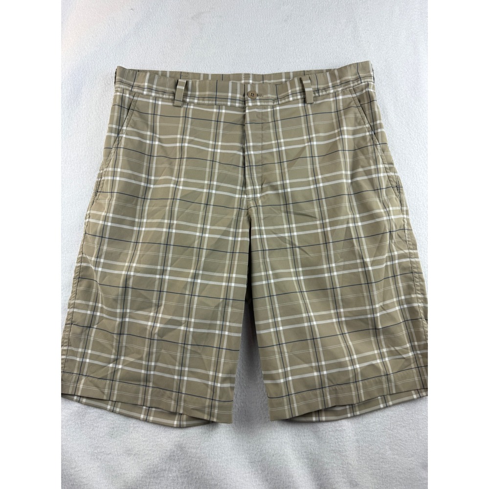 Nike Golf Shorts Plaid Khaki Beige White Men's Flat Front Lightweight